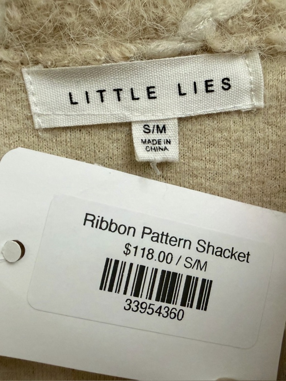 Little Lies Ribbon Pattern Shacket in Cream - Picture 7 of 9